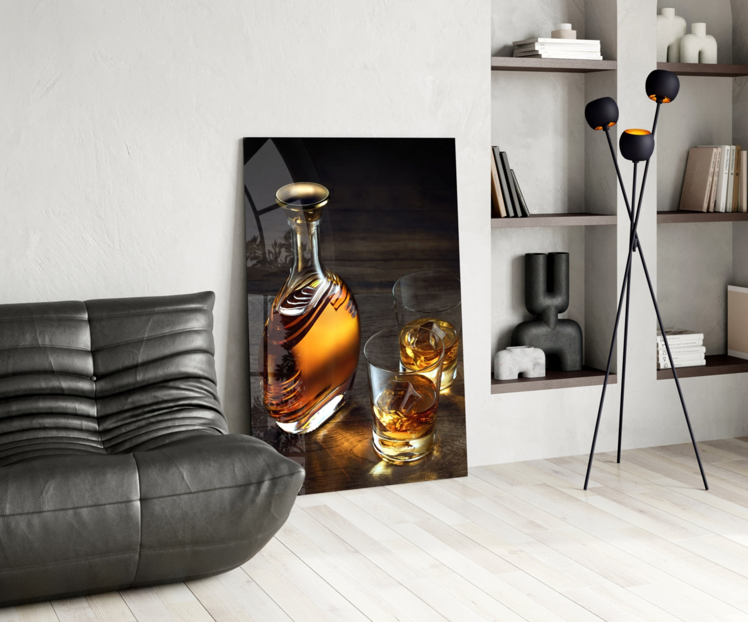 Amber Decanter And Two Whiskey Glasses Glass Wall Art