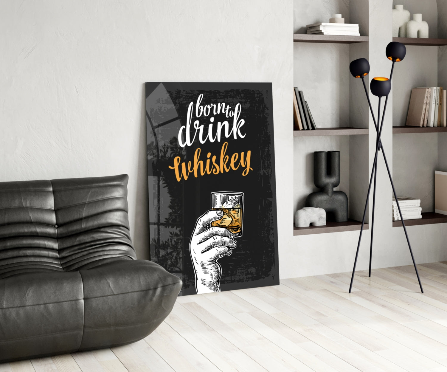 Born To Drink Whiskey Hand Typography Glass Wall Art