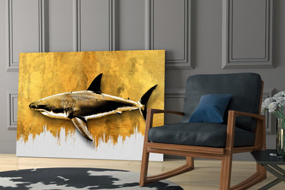 Gold Brushstroke Backdrop Shark Glass Wall Art