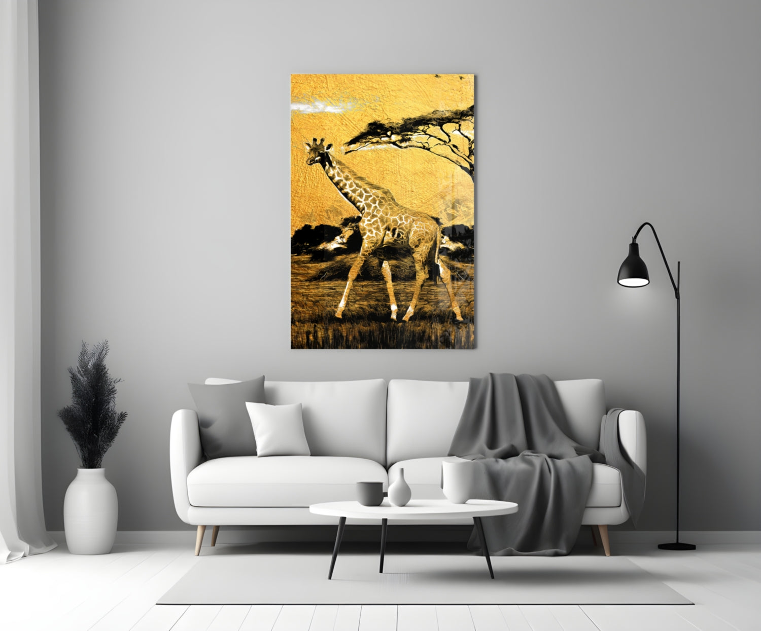 Gold Acacia Tree Giraffe Glass Wall Art