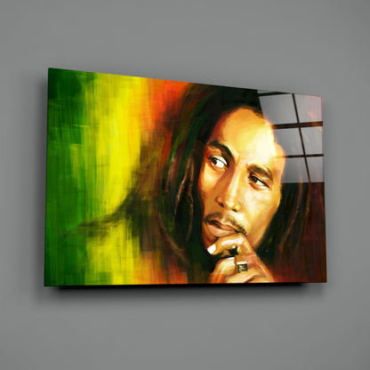 Green And Gold Reggae Musician Glass Wall Art