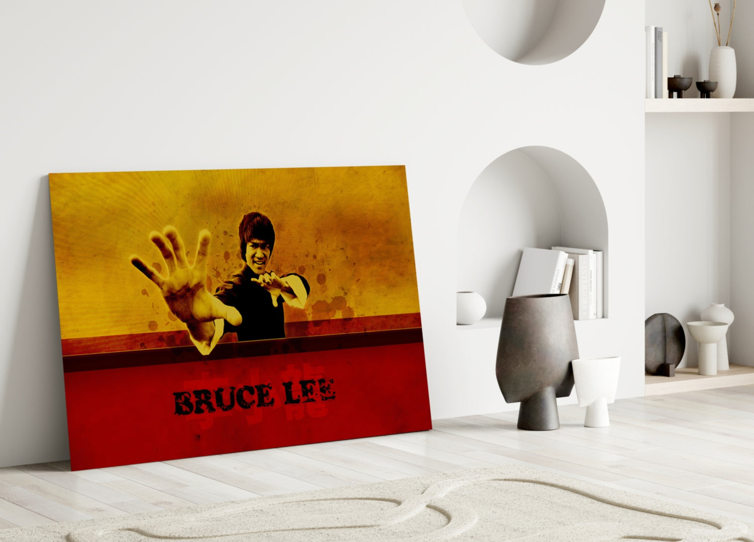 Red Banner Open Palm Martial Artist Glass Wall Art