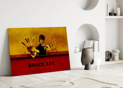 Red Banner Open Palm Martial Artist Glass Wall Art