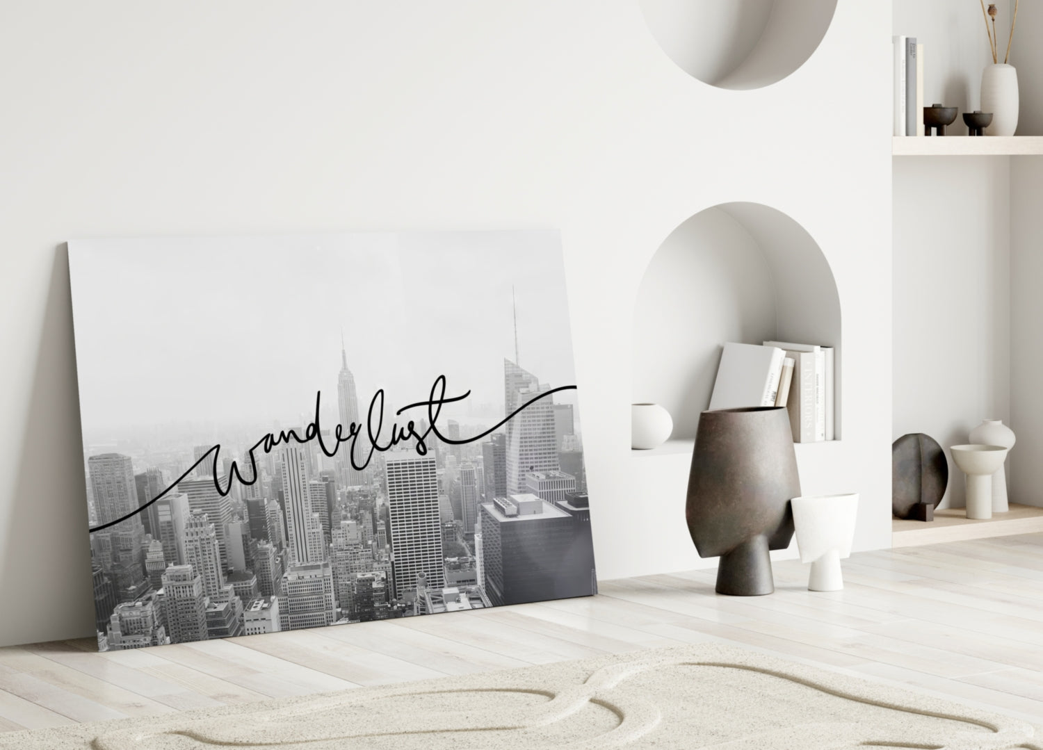Black And White Skyline Wanderlust Glass Wall Art