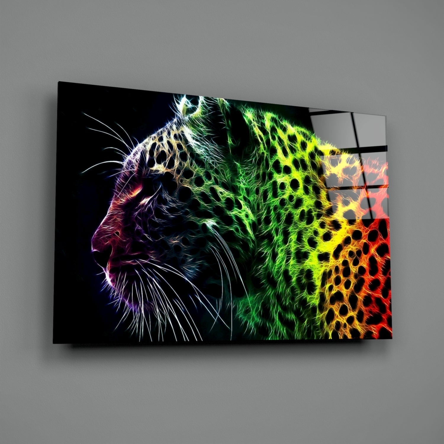 Neon Rainbow Leopard Glass Wall Art