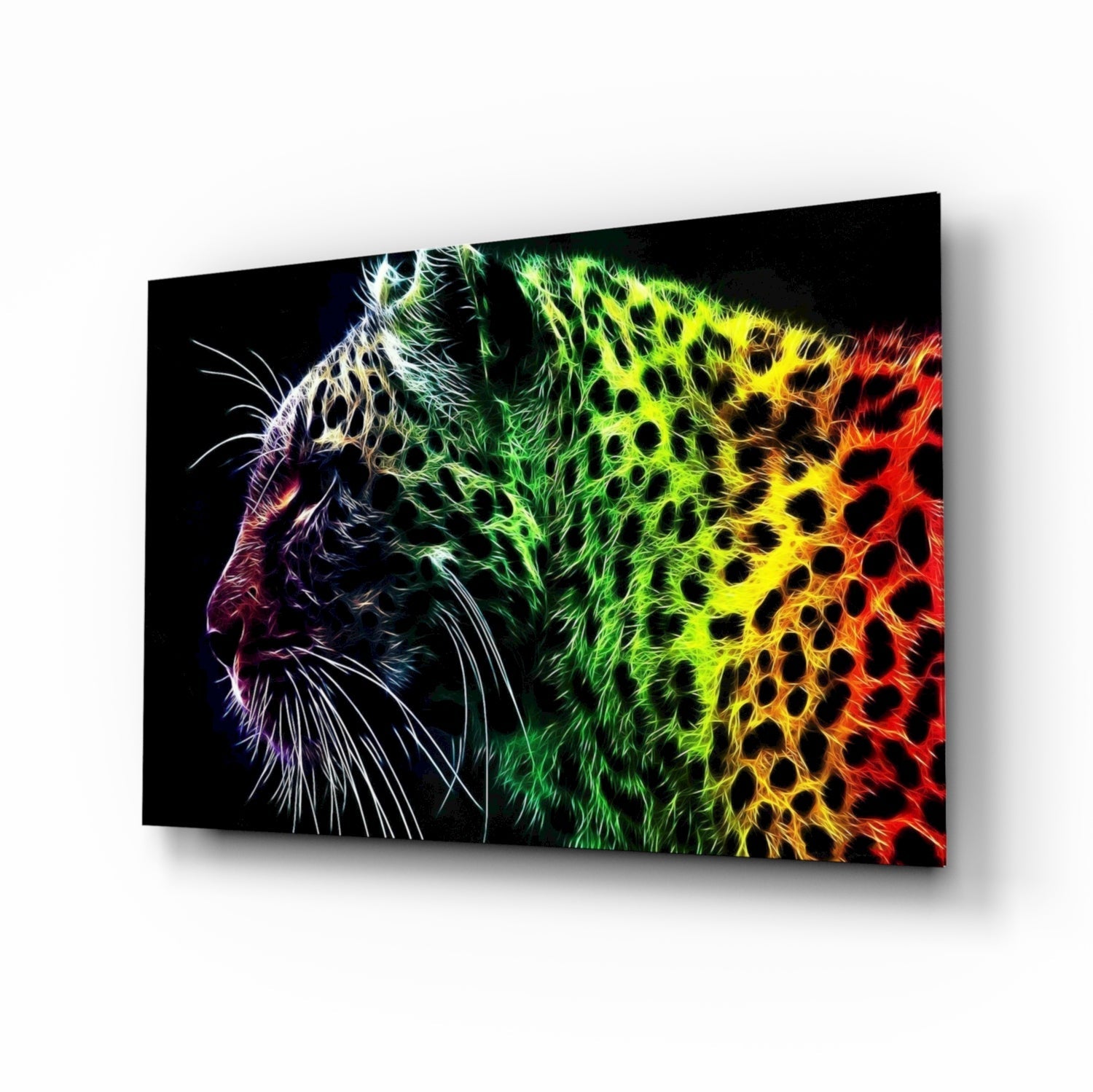 Neon Rainbow Leopard Glass Wall Art
