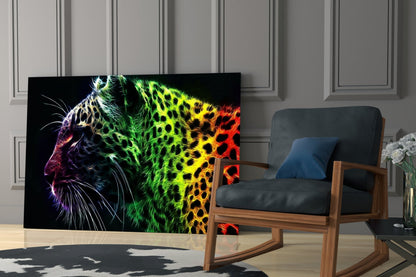 Neon Rainbow Leopard Glass Wall Art