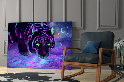 Neon Purple Cosmic Tiger Glass Wall Art