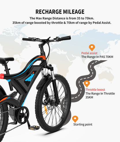 26x2.35 Inch E-Bike  48V 500W Rear Motor  15AH Lithium Battery  Front Suspension &amp; Dual Mechanical Disc Brakes