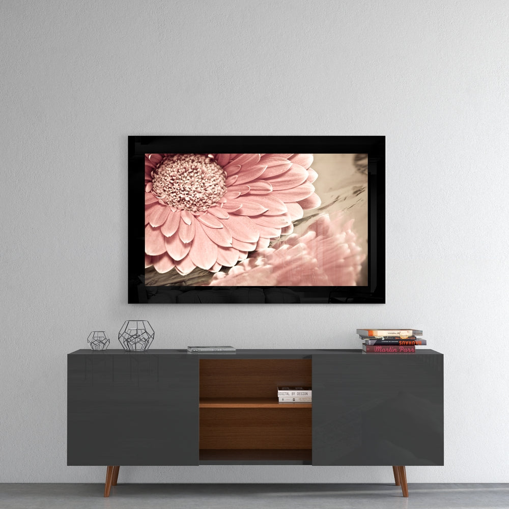 Dusty Rose Daisy Vintage Tone Flower Glass Wall Art