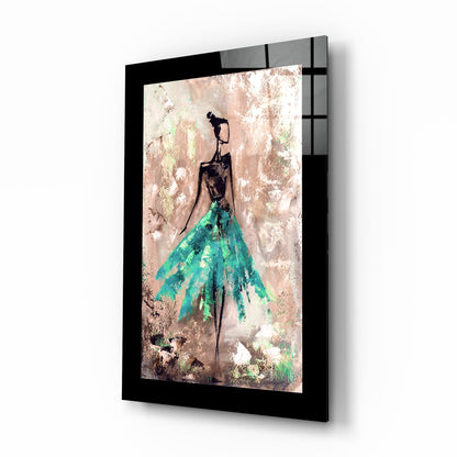 Teal Skirt Abstract Dancer Glass Wall Art