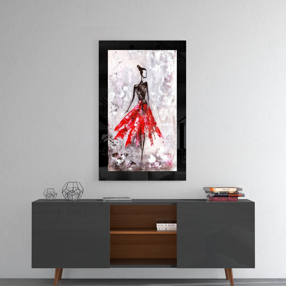 Red Skirt Abstract Dancer Glass Wall Art