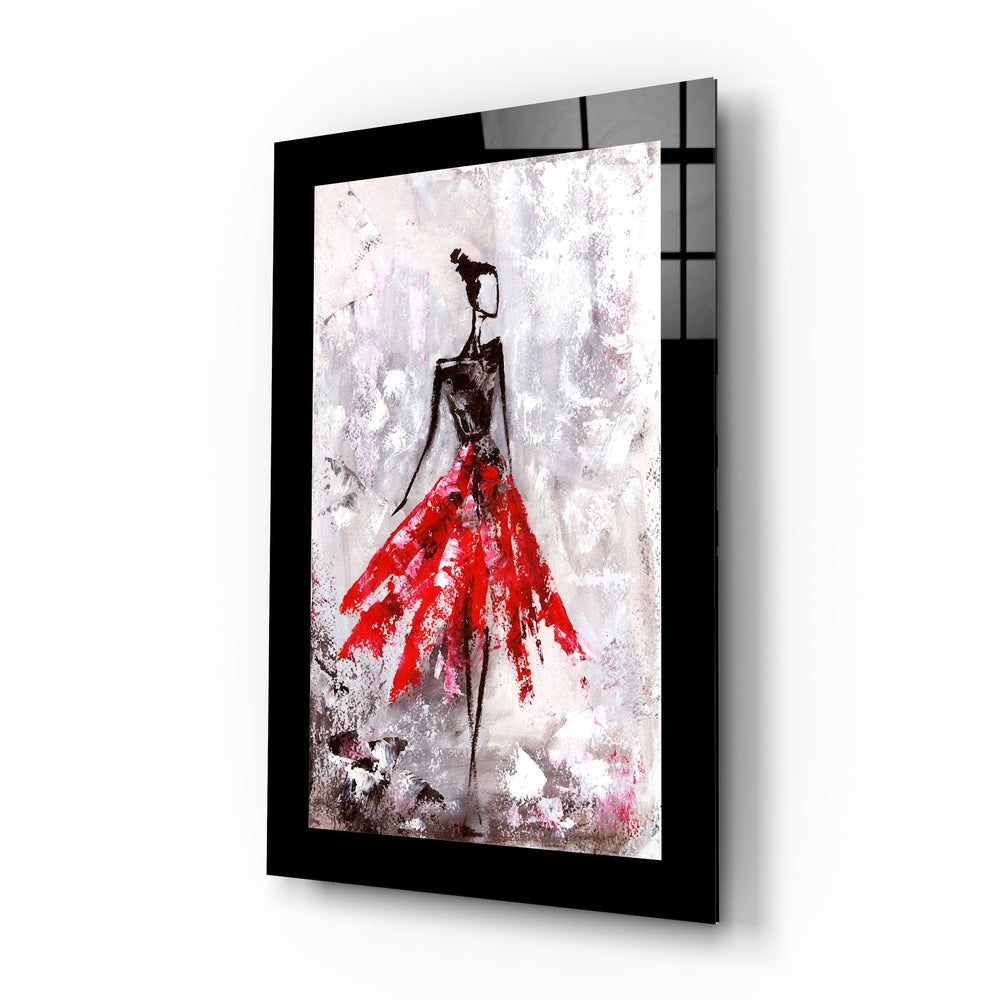 Red Skirt Abstract Dancer Glass Wall Art