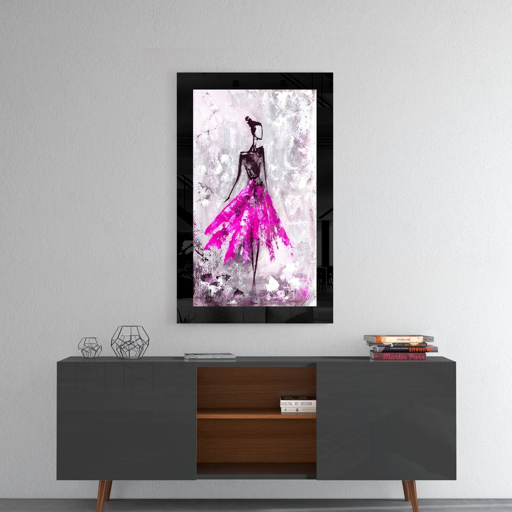Magenta Skirt Abstract Dancer Glass Wall Art