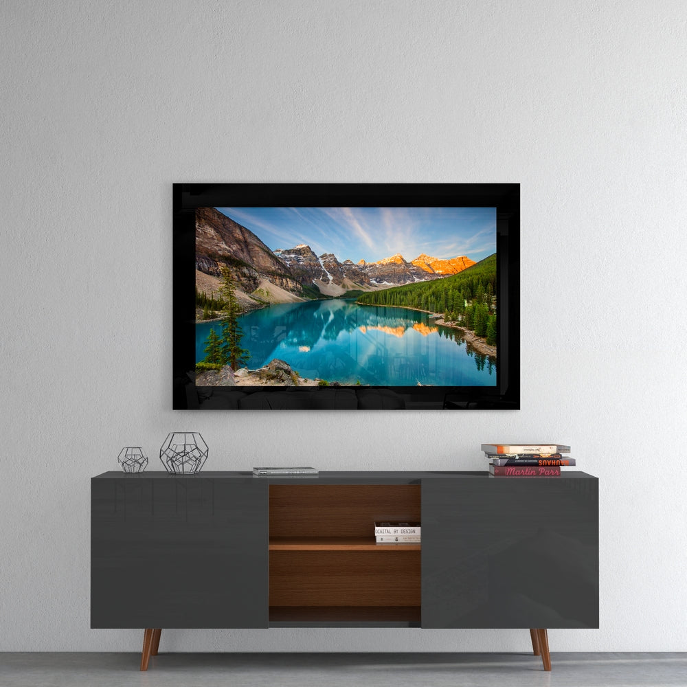 Turquoise Glacier Lake Peaks Glass Wall Art