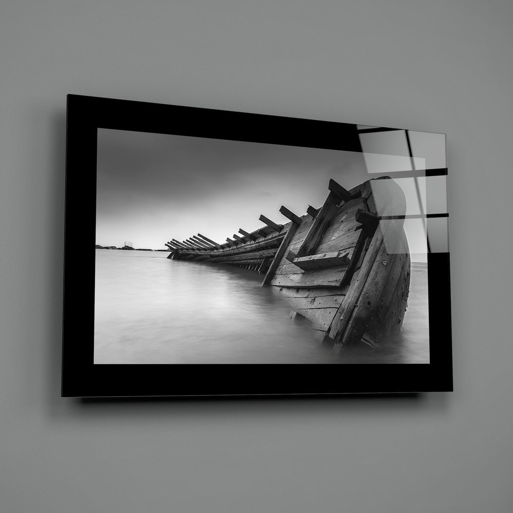 Abandoned Boat Glass Wall Art
