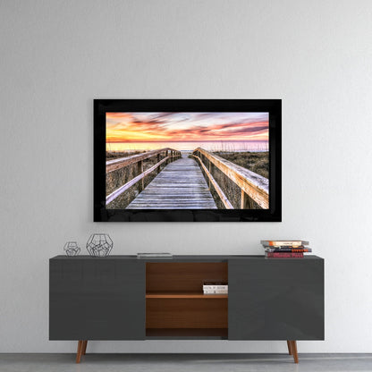 Dune Boardwalk Pastel Sunset Glass Wall Art