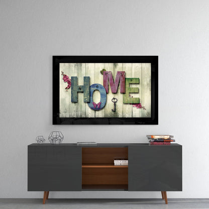 Vintage Home Sign Key Blossoms Glass Wall Art