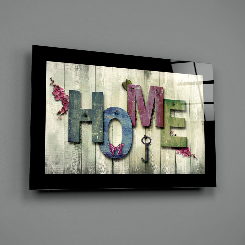 Vintage Home Sign Key Blossoms Glass Wall Art