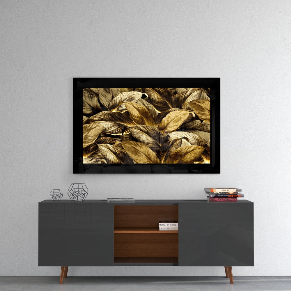 Golden Leaves Glass Wall Art