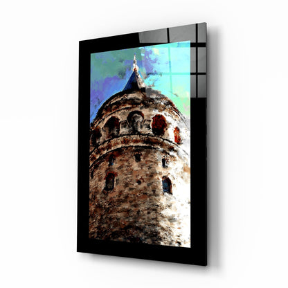 Upward View Galata Tower Glass Wall Art