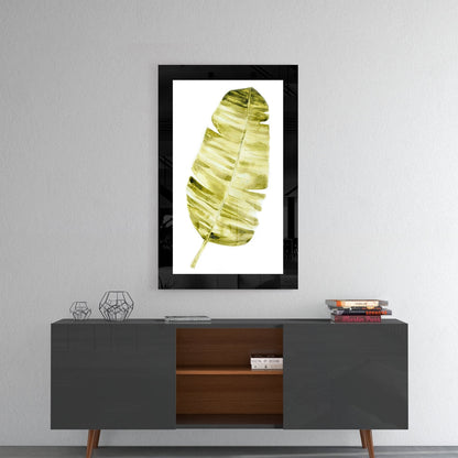 Olive Watercolor Palm Leaf Glass Wall Art