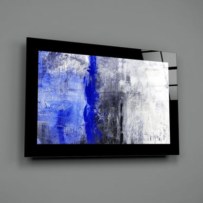 Cobalt Blue Stripe On Gray Texture Glass Wall Art