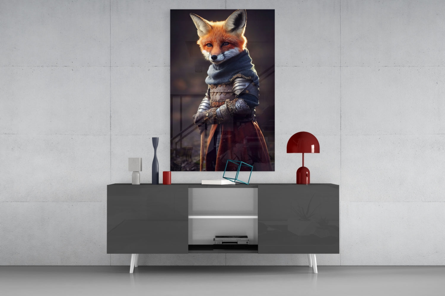 Armored Knight Fox Portrait Glass Wall Art