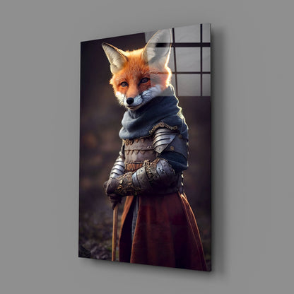 Armored Knight Fox Portrait Glass Wall Art