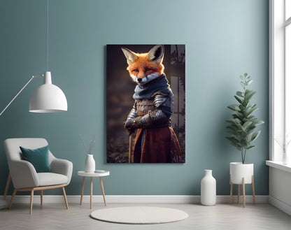 Armored Knight Fox Portrait Glass Wall Art