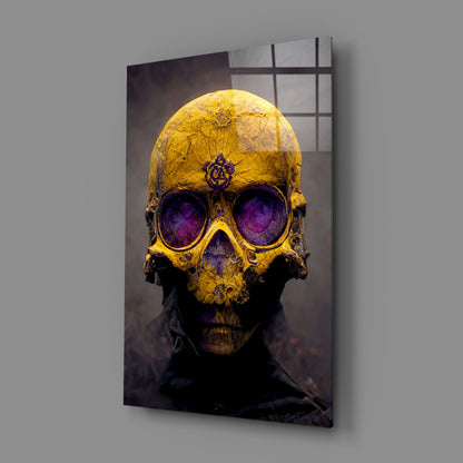 Yellow Skull With Purple Eyes Glass Wall Art