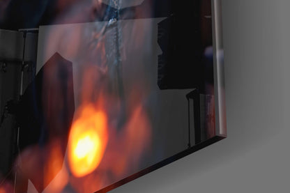 Hooded Figure Fiery Emblem Glass Wall Art