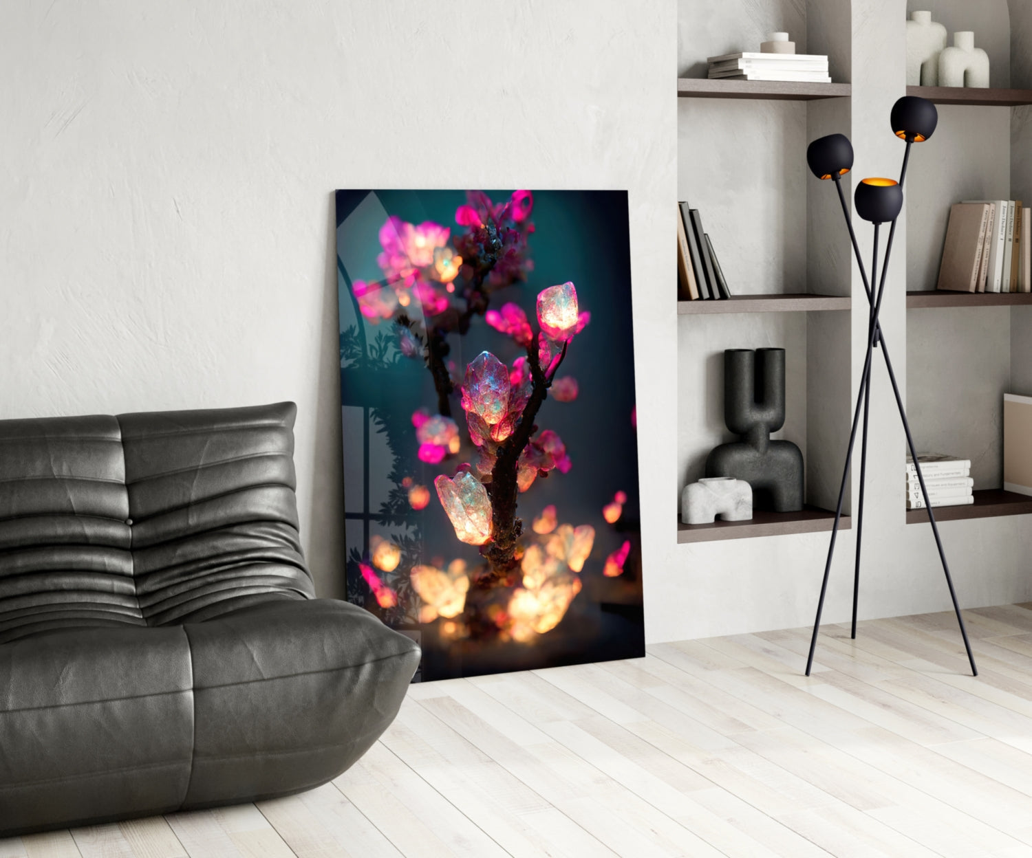 Luminous Pink Crystal Tree Glass Wall Art