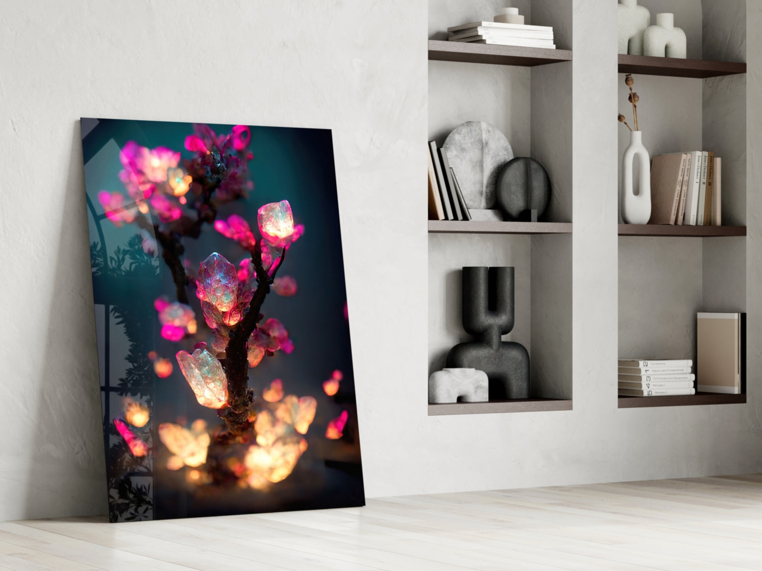 Luminous Pink Crystal Tree Glass Wall Art