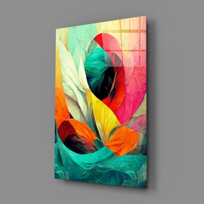 Teal Wave Orange Petal Abstract Glass Wall Art