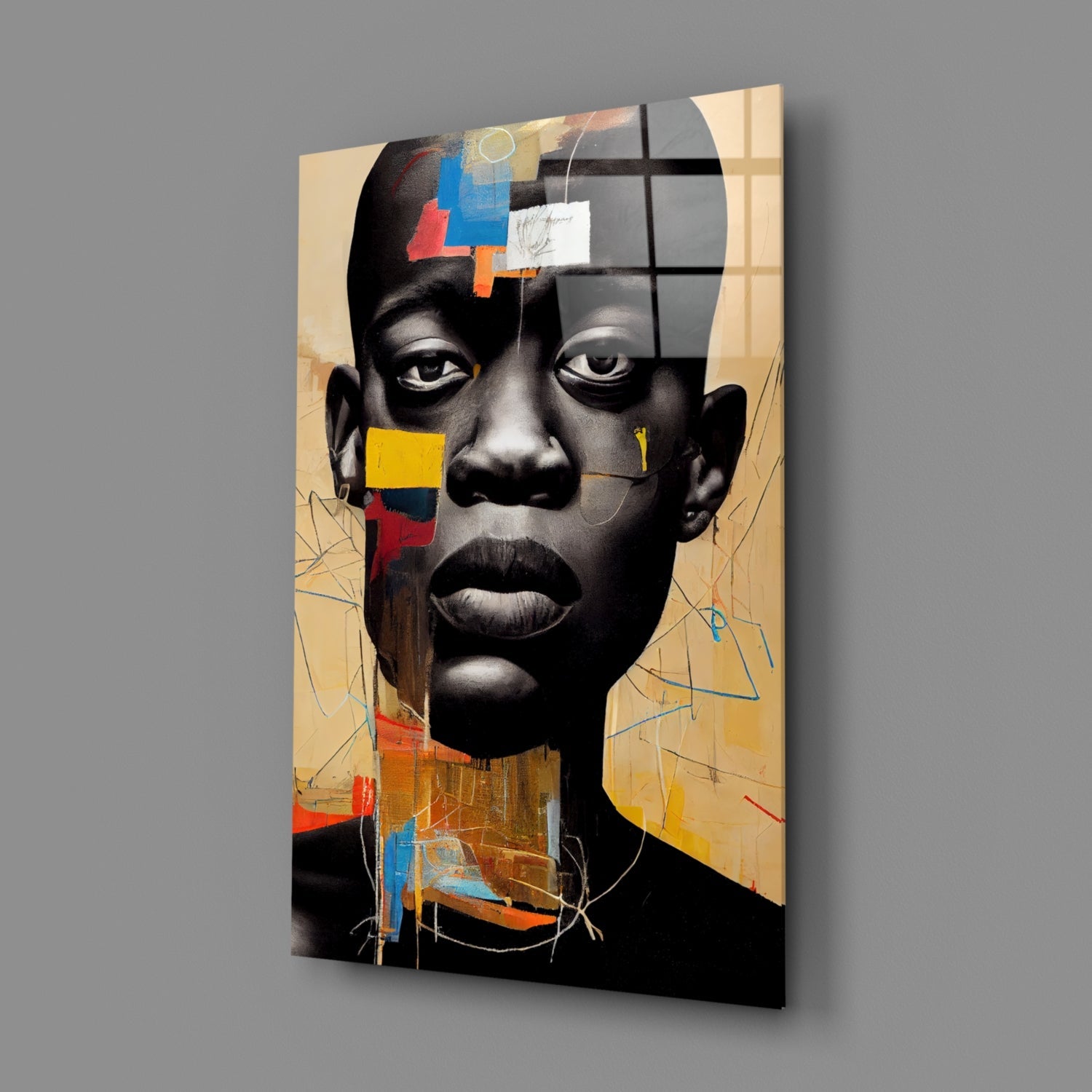 Golden Tan Sketch Collage Portrait Glass Wall Art