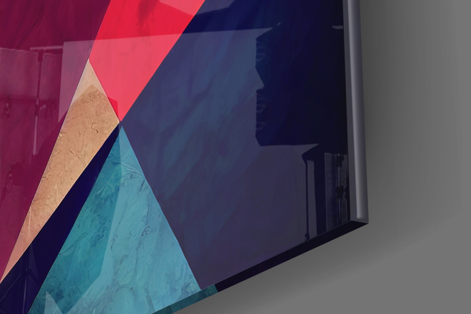 Coral and Navy Diagonal Shards Glass Wall Art