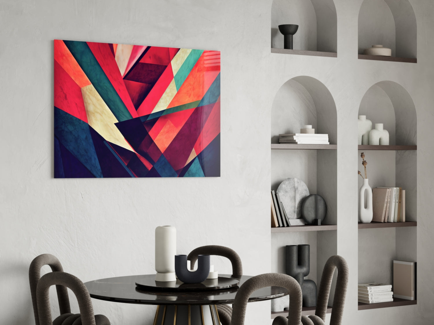 Coral and Navy Diagonal Shards Glass Wall Art