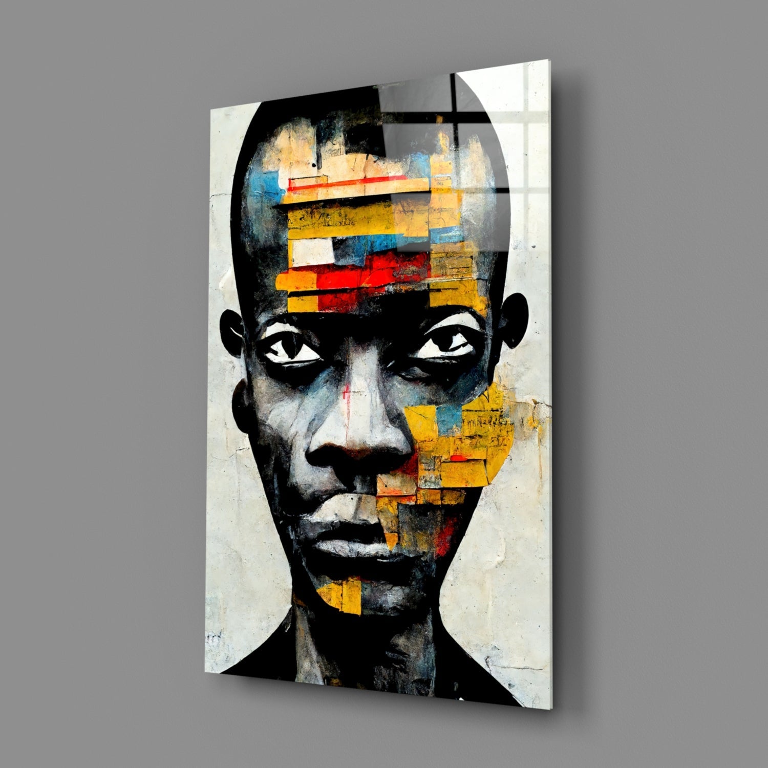 Yellow Paper Strip Collage Portrait Glass Wall Art