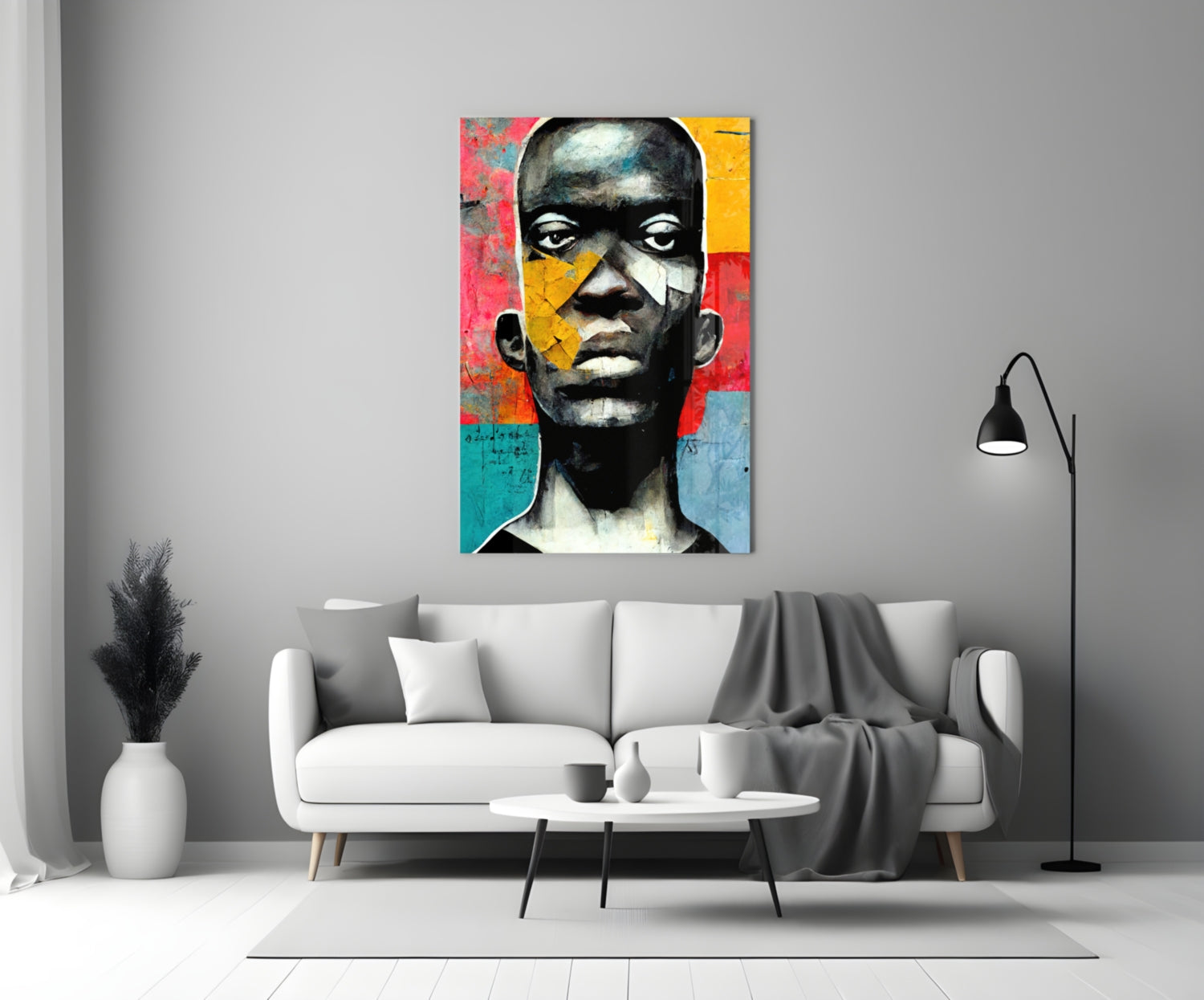 Red And Blue Collage Blocks Portrait Glass Wall Art