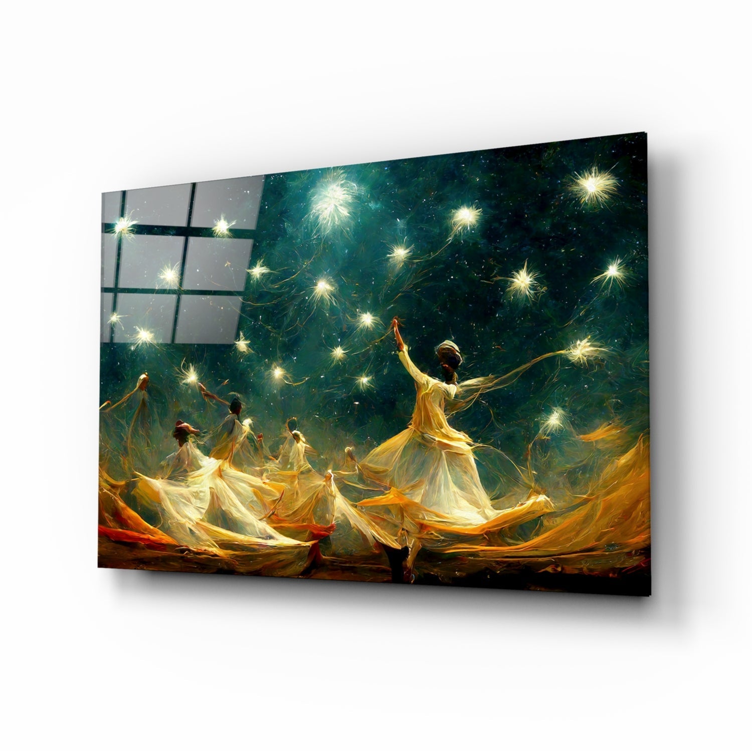Whirling Dervish Group Green Glass Wall Art