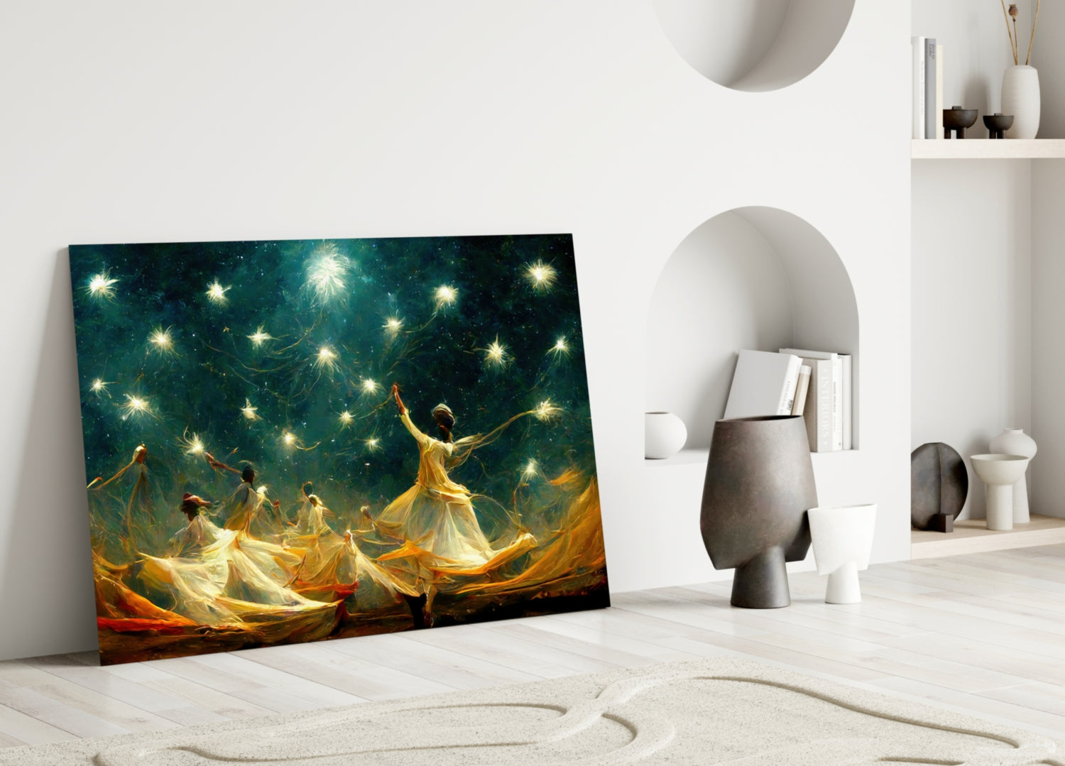 Whirling Dervish Group Green Glass Wall Art