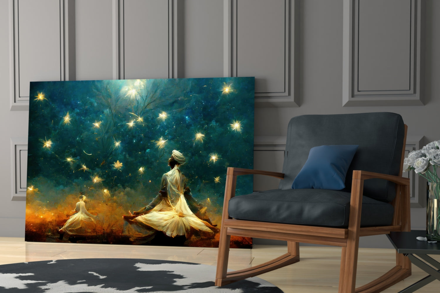 Twin Dervishes Golden Meadow Glass Wall Art