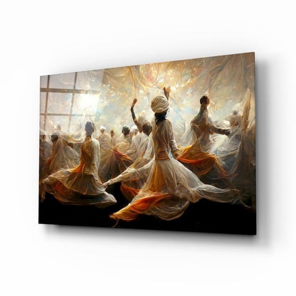 Whirling Dervishes Golden Light Glass Wall Art