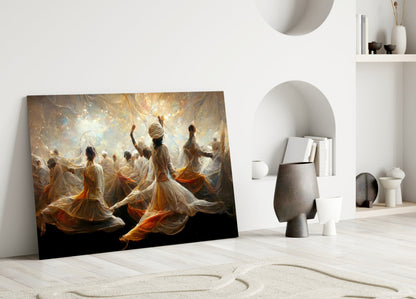 Whirling Dervishes Golden Light Glass Wall Art