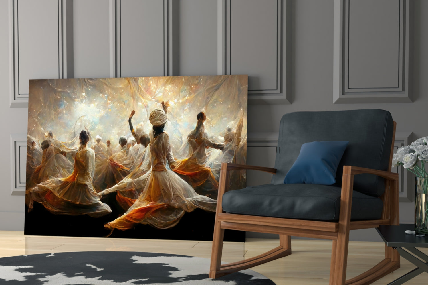 Whirling Dervishes Golden Light Glass Wall Art
