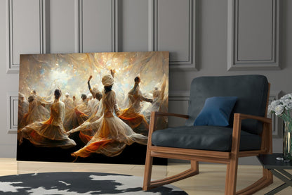 Whirling Dervishes Golden Light Glass Wall Art
