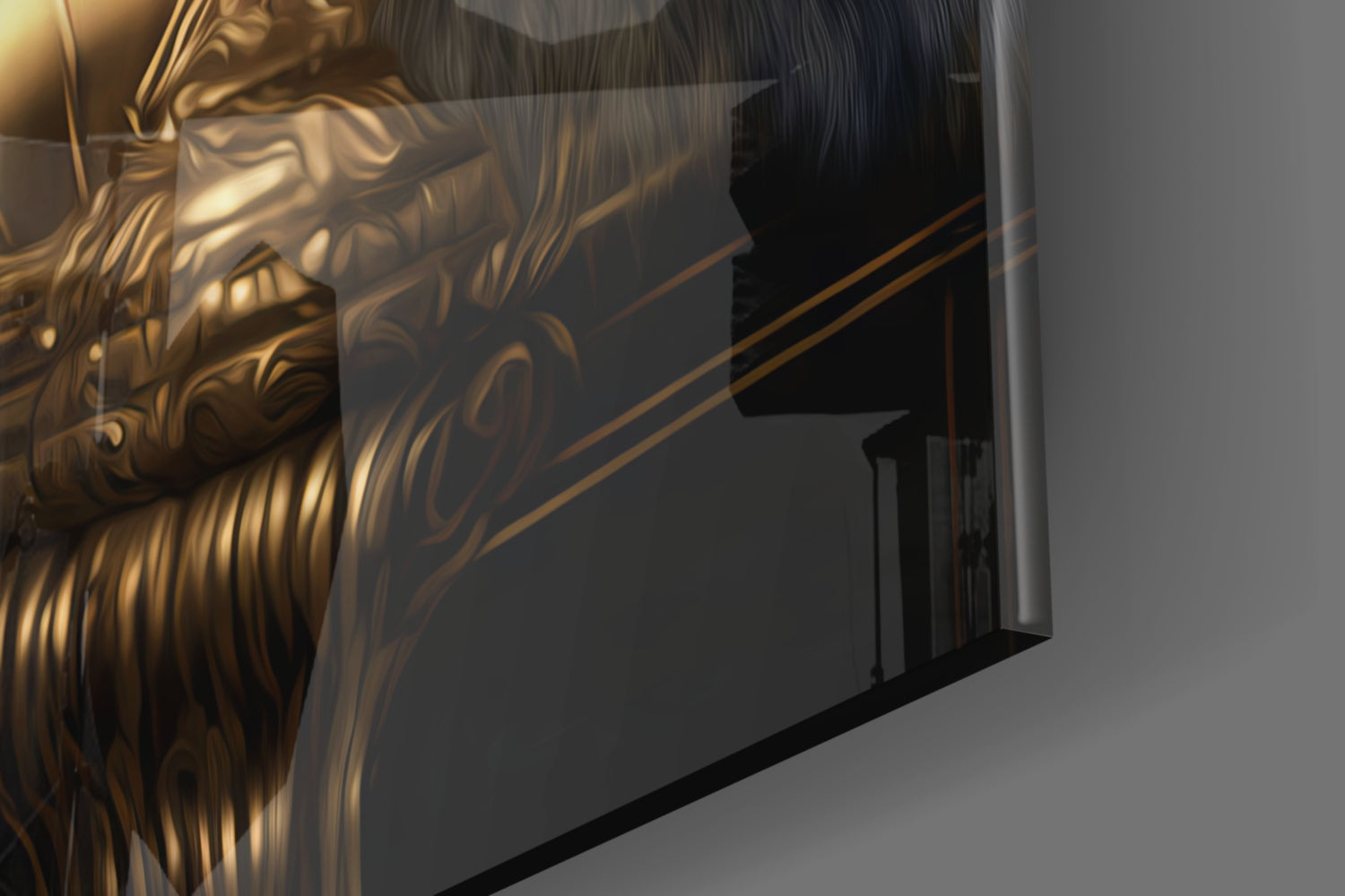 Jeweled Crown Gorilla In Gold Armor Glass Wall Art