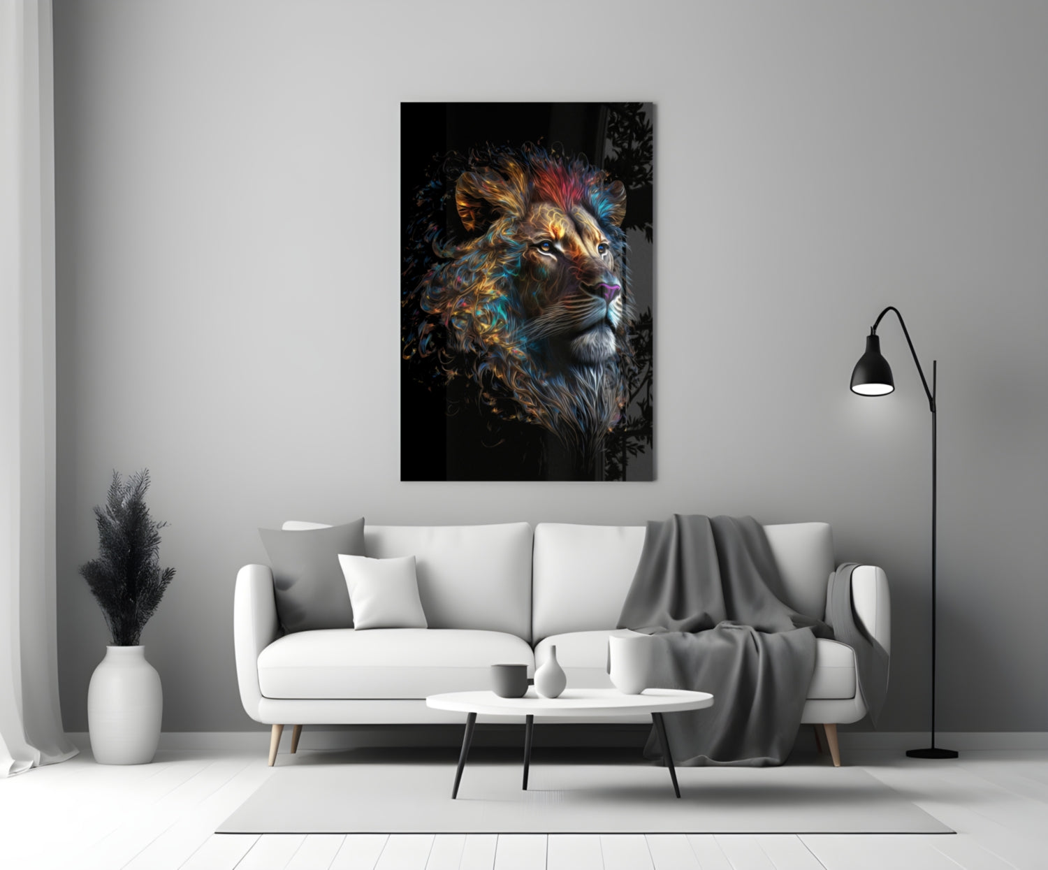 Copper Blue Swirling Mane Lion Glass Wall Art