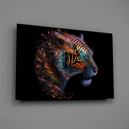 Fiery Swirl Leopard Head Profile Glass Wall Art